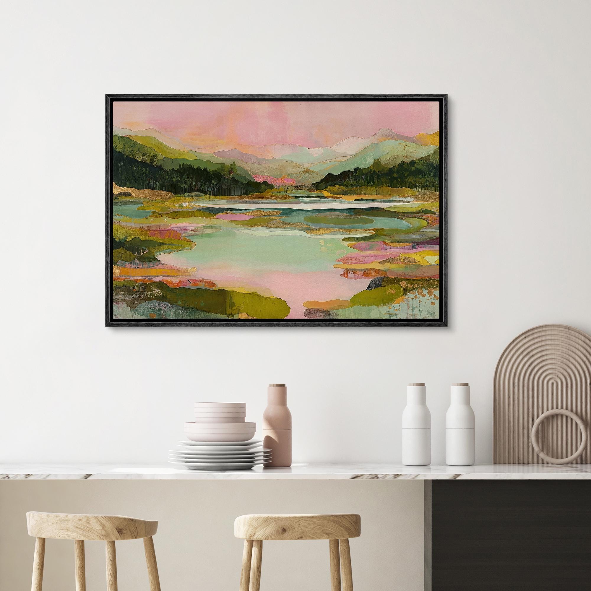 Large Abstract Lake Landscape Framed Wall Art, Colorful Mountain Canvas Print - Image 6