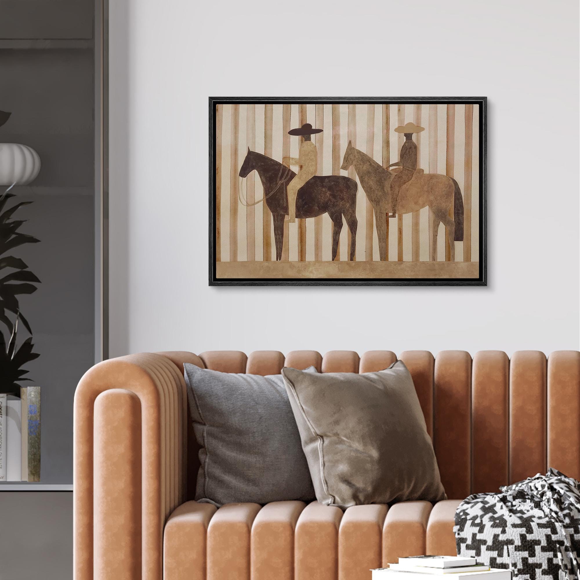 Abstract Cowboy Riders Framed Wall Art, Neutral Western Horse Rider Canvas Print - Image 7