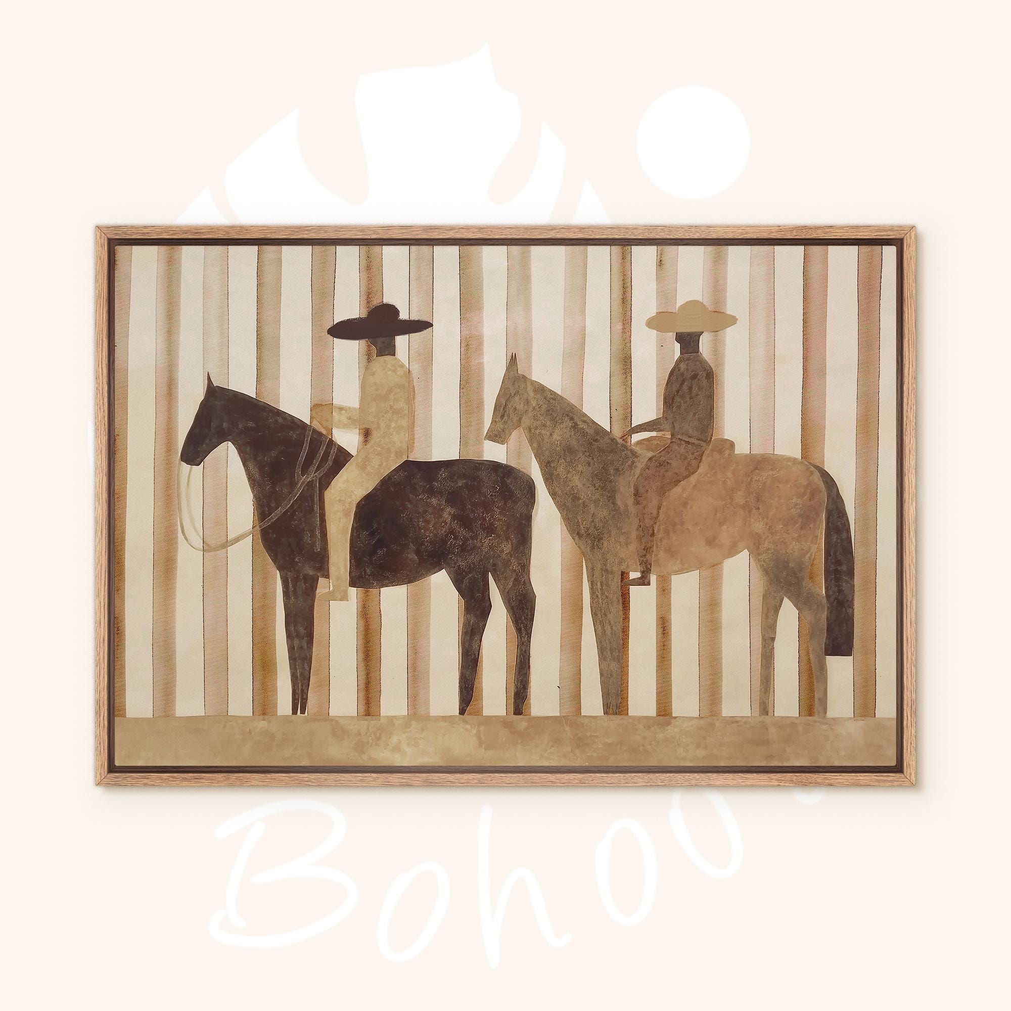 Abstract Cowboy Riders Framed Wall Art, Neutral Western Horse Rider Canvas Print - Image 10