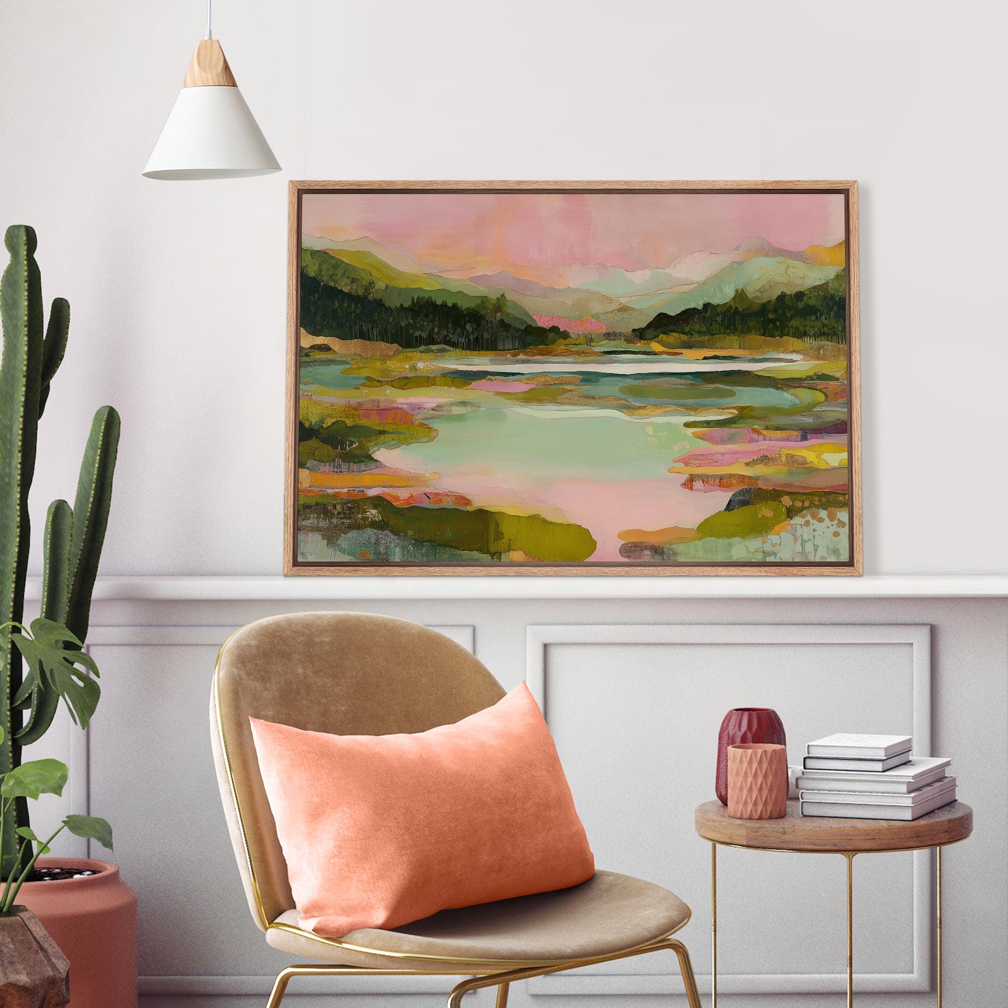Large Abstract Lake Landscape Framed Wall Art, Colorful Mountain Canvas Print - Image 5