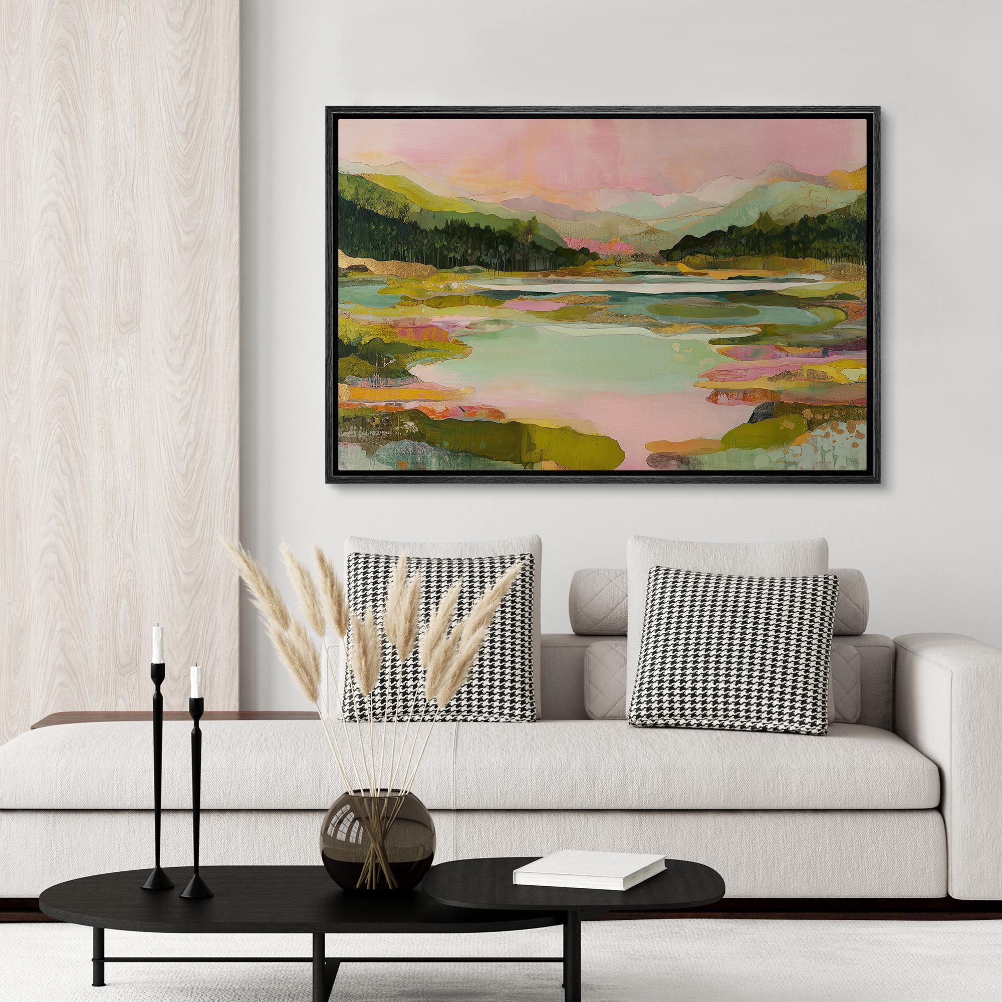 Large Abstract Lake Landscape Framed Wall Art, Colorful Mountain Canvas Print - Image 8