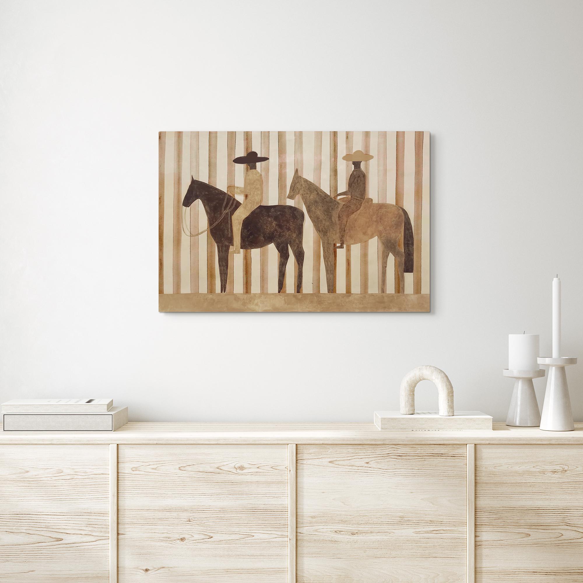 Abstract Cowboy Riders Framed Wall Art, Neutral Western Horse Rider Canvas Print - Image 3